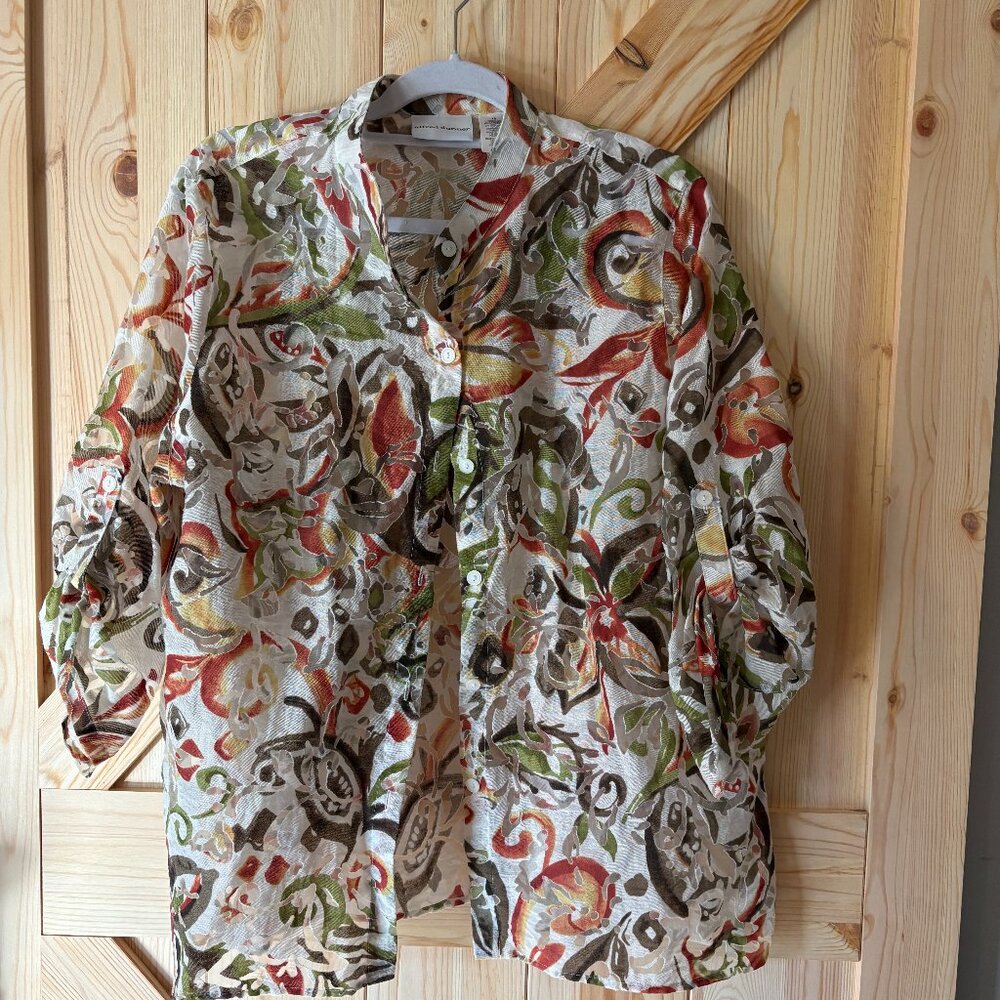 Alfred Dunner Womens  Pattern Button Shirt 3/4 Sleeve Sz 18